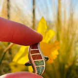 Sterling Silver Signed 925 Mosaic Long S Turquoise Stone Coral Ring Size 6.5