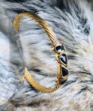 Swarovski Signed Sal Black Crystal Rhinestone Gold Tone Cuff Bangle Bracelet