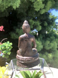 Antique Spiritual Buddhist Bronze Patina Metal Seated Buddha