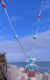 Sterling Silver Coral Turquoise Mosaic Native American Bird Thunderbird Necklace