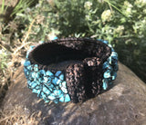 Artisan Handmade Turquoise Stone Fiber Wrapped Cuff Bracelet