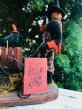 Original Handcrafted Fox & Hare Halloween Pumpkin Scarecrow HayWood Wagon Decor