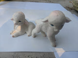 Vintage Lefton Ceramic White Standing Laying Lambs Set of 2