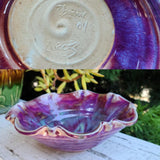 Studio Pottery Vintage Artisan Signed Purple Pink Swirl Ceramic Art Glazed Bowl