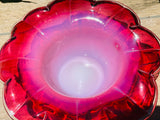 Vintage Hot Pink White Blown Glass Art Flower Candy Dish Decorative Bowl