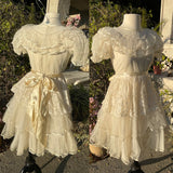 Vintage 2 Piece Gunne Sax Designer Lace Faux Pearl White Dress w Slip Womens 8