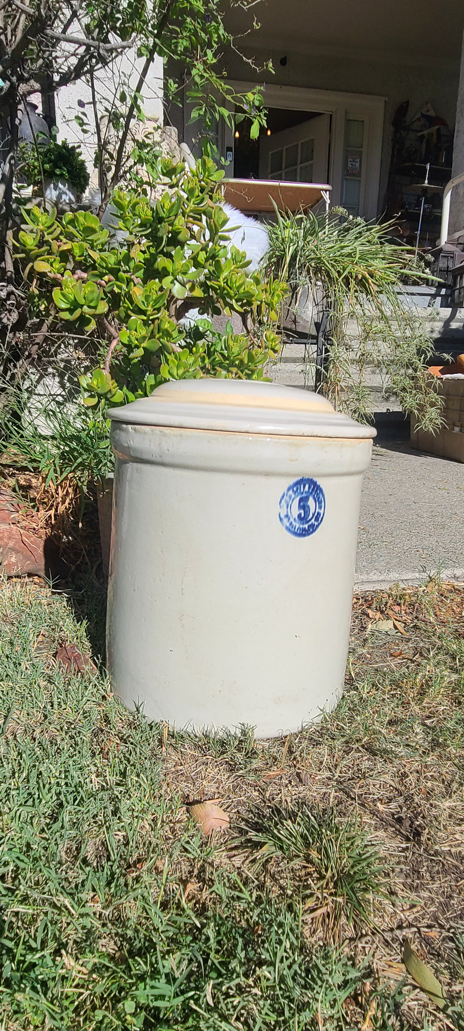 Antique 5 Gallon Ceramic Crock Pot Blue & White Complete With 56 Lid R –  Buy The Way Artiques