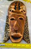 Beautiful Vintage Wood Carved African Tribal Leopard Print Mask Set of 2
