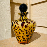 Vintage Yellow Spotted Leopard Design Blown Decorative Art Glass Perfume Bottle