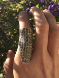 Vintage Sterling Silver 925 Marcasite Long Domed Ring Size 7.5