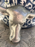 Vintage Silver Tone Metal Bull Steer Face Hanging Art Decor Wall Fixture Mount