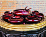 Japanese Lacquerware Red Vintage Set of 6 Rice Bowls + 1 Serving Bowl + Utensils