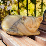 Vintage Carved Yellow Gemstone Siamese Cat Figurine Made in Italy Stone Carving