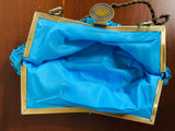Vintage Enjoy The Elegance Metal Blue Beaded Hand Bag Purse Handbag