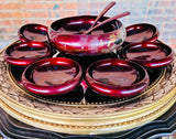 Japanese Lacquerware Red Vintage Set of 6 Rice Bowls + 1 Serving Bowl + Utensils