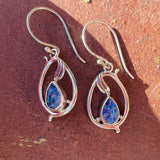 Vintage Sterling Silver 925 Blue Opal Gem Stone Pear Teardrop Dangle Earrings 3g