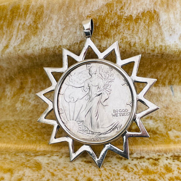 1991 1Oz Silver Eagle Walking Liberty Coin Stephen Dweck Sterling Pendant 46.9g