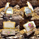 Vintage Painted Porcelain Victorian Couple Brass Trinket Hinged Pill Jewelry Box