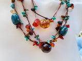 Artisan Handmade Multicolor Faux Amber Turquoise Mixed Stone Bead Gem Necklace