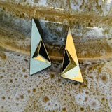 Moulin Rouge Signed French Modernist Triangle Geometric Gold Tone Drop Earrings