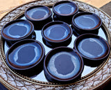 Vintage Ceramic Japanese Blue Tone Sushi Soy Sauce Dish Plate 8 Set Made Japan