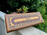 Antique Hand Inlaid Wooden Cribbage Board