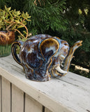 Vintage Artisan Glazed Ceramic Pottery Art Elephant Trunk Up Figurine W Handle