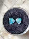 Mosaic Loose Blue Fire Opal Heart Shape Gem Cabochon Set of 2 Gems 6.15mm