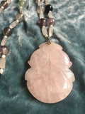 Rainbow Flourite, Opal, And Rare Quartz Bead Necklace With Quartz Pendant
