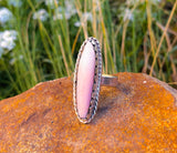 Vintage Sterling Silver 925 Elongated Pink & White Oval Stone Ring 7.17g Size 8