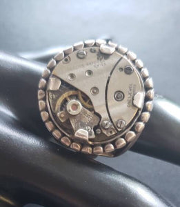 Handcrafted Steampunk Chunky Sterling Silver Ring Watch Size 6 Bootleg Jewelry Brand