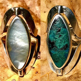 Vintage Sterling Silver 925 Mother Of Pearl + Turquoise Spinning Ring Adjustable
