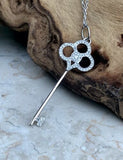 Sterling Silver 925 Key w Clear Stones + Sterling Necklace
