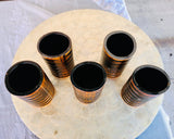 Japanese Vintage Burnt Brown Lacquerware Ribbed Texture Vases Glasses Set of 5
