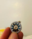 Gold over Sterling Silver Signed R 925 Blue Faceted Sapphire Stone Pendant 4.3g