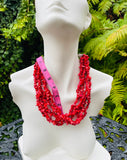 Vintage Red Dyed Coral Multi Strand Chip Beaded Layered Fashion Necklace