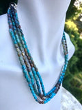 Jay King DTR Sterling Silver 925 Genuine Turquoise Multi Strand Beaded Necklace