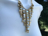 Rare Designer Joan Rivers Gold Tone Abalone Shell Bib Statement Necklace