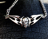 Designer War Eagle Signed Skull Silver Tone Stainless Steel Men’s Necklace