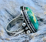 Vintage Native American Green Turquoise Sterling Silver Ring Size 5.5