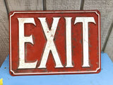 Antique Vintage Embossed Steel Metal Red & White Painted Tin Exit Sign
