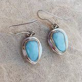 Sterling Silver 925 Blue Turquoise Calcite Gem Stone Dangle Drop Earrings 5.5g