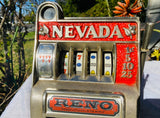 Vintage Reno Nevada Mechanical Metal Table Top Slot Machine Working Collectible
