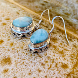 Vintage Sterling Silver 925 Larimar Blue Calcite Dangle Drop Earrings 7g