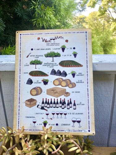 Wine Math Whimsical Grapes to Glass Drinking Steel Metal 16” X 12” Sign