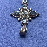 Sterling Silver 925 Aquamarine Cross Pendant