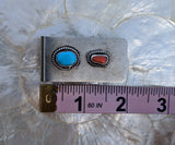 Vintage Native American Turquoise & Coral Stainless Steel Money Clip