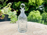 Vintage Etched Glass Perfume Bottle w Bamboo Design + Spherical Stopper
