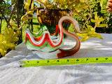 Vintage Multi Color Swirl Art Blown Glass Swan Bird Decorative Bowl Figurine