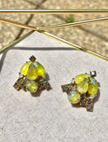 Vintage Yellow Austrian Crystal Rhinestone Gold Tone Clip On Earrings